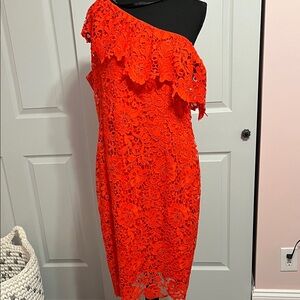 Paper Doll London One-Shoulder Red Lace Ruffle Dress